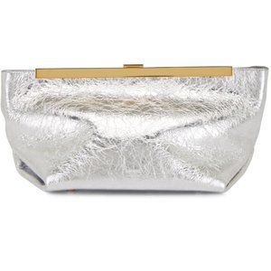 Khaite Aimee Silver Metallic Leather Envelope Pouch